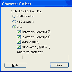 Диалоговое окно Character Options